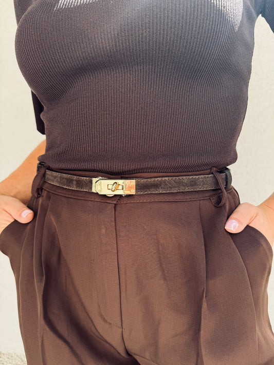 Ceinture en cuir nubuck chocolat foncé