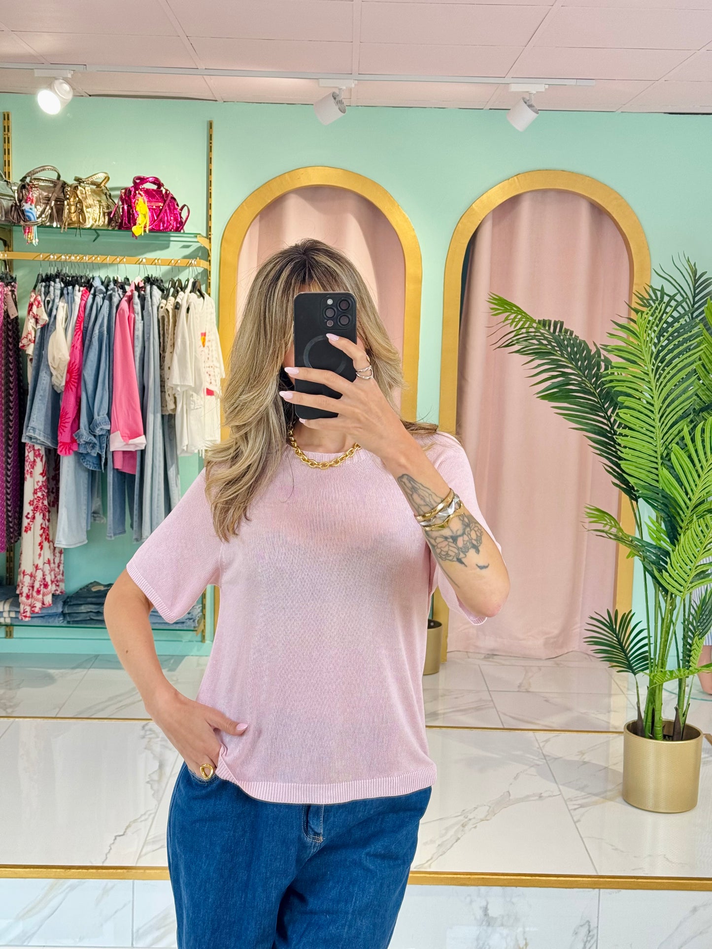 Top en maille fluide – confort & basique coloris rose pastel