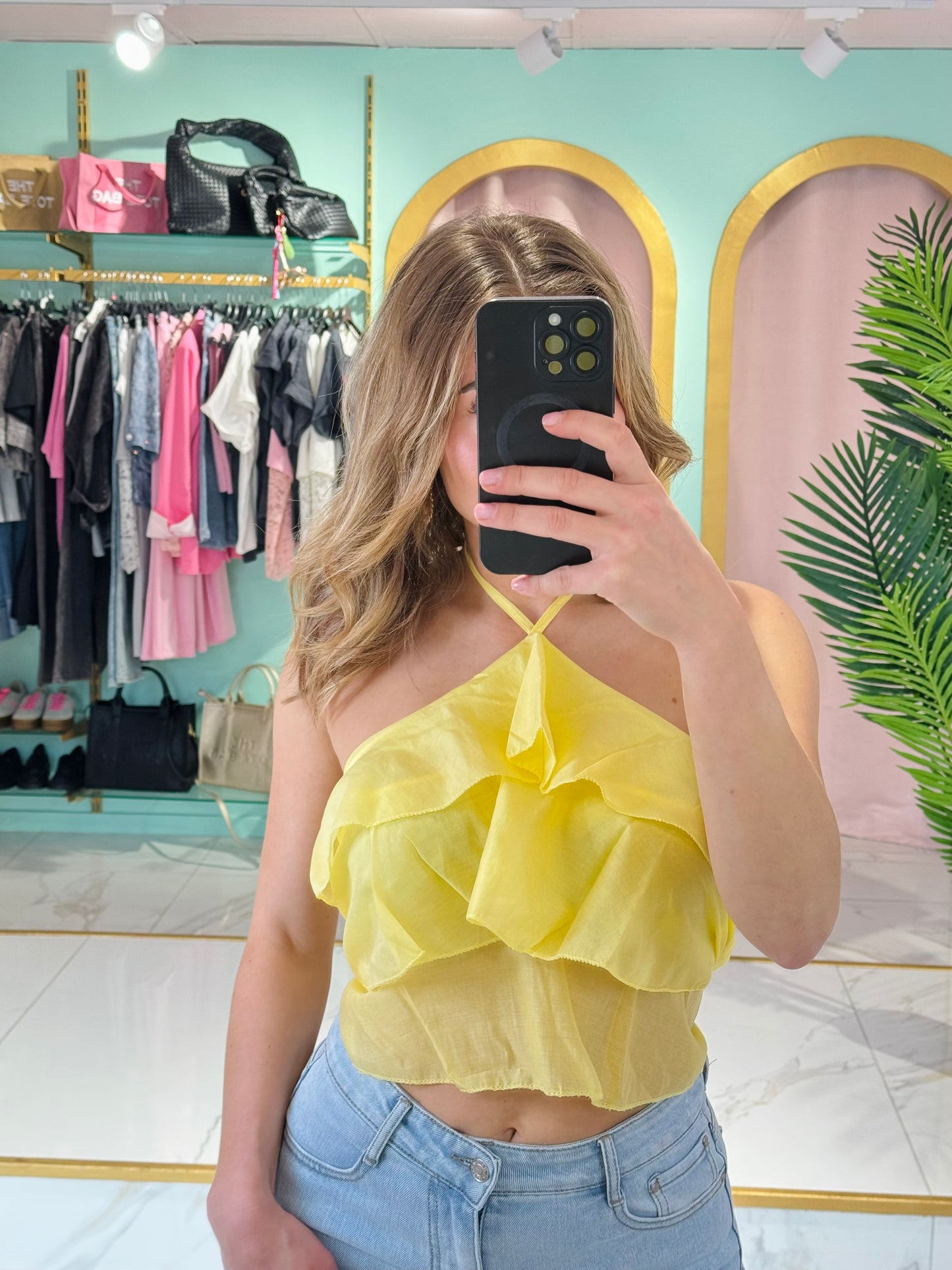 Top volanté noué - Jaune