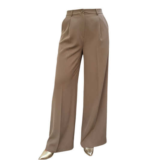 Pantalon tailleur coupe palazzo taupe