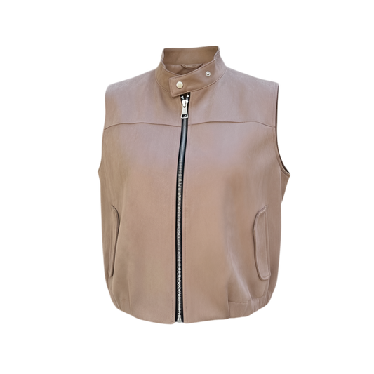 Veste sans manches façon nubuck beige