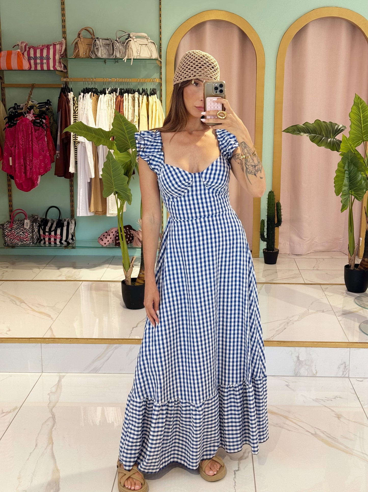 Robe longue vichy - bleu roi