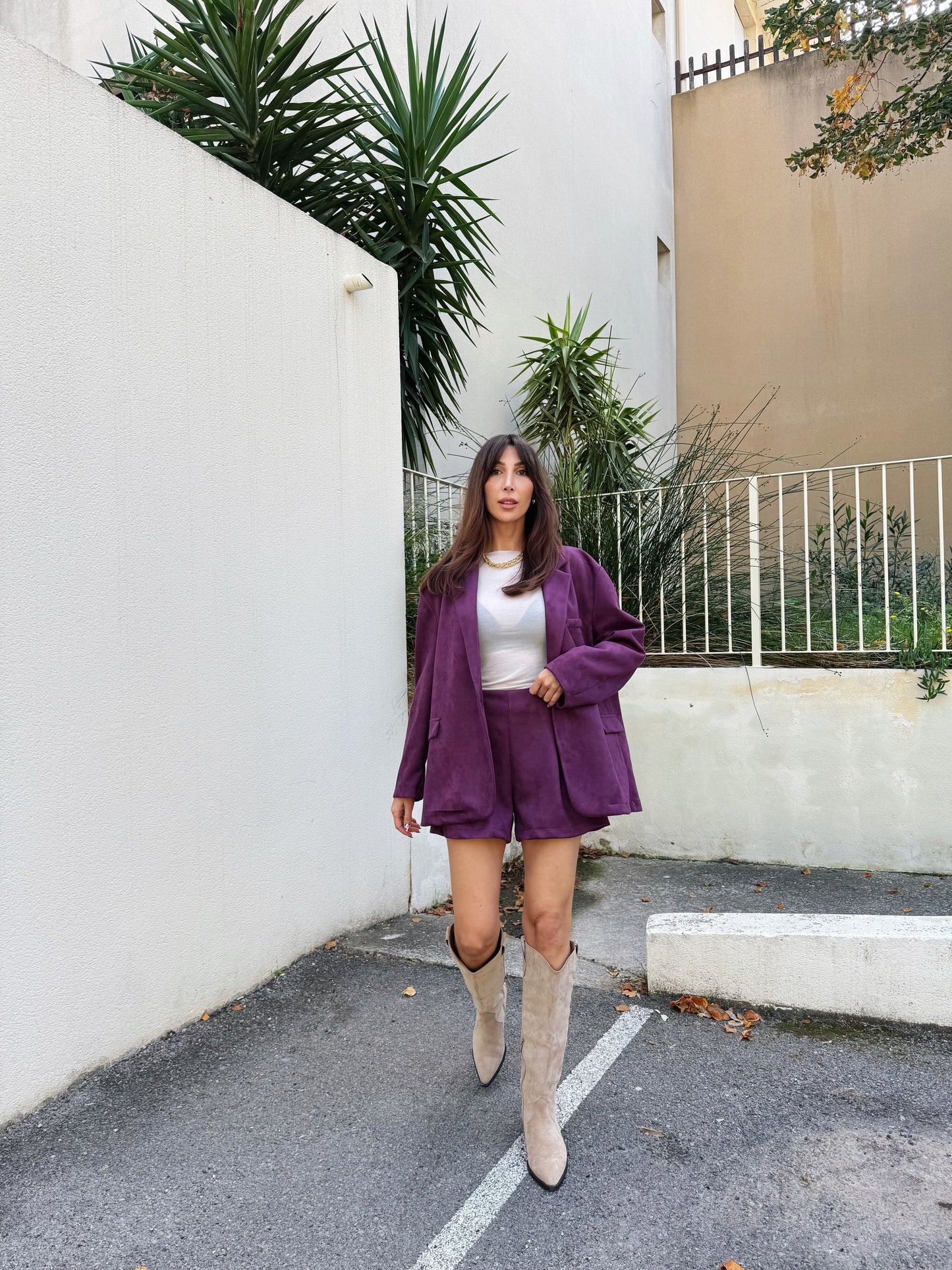 Veste tailleur façon nubuck violine