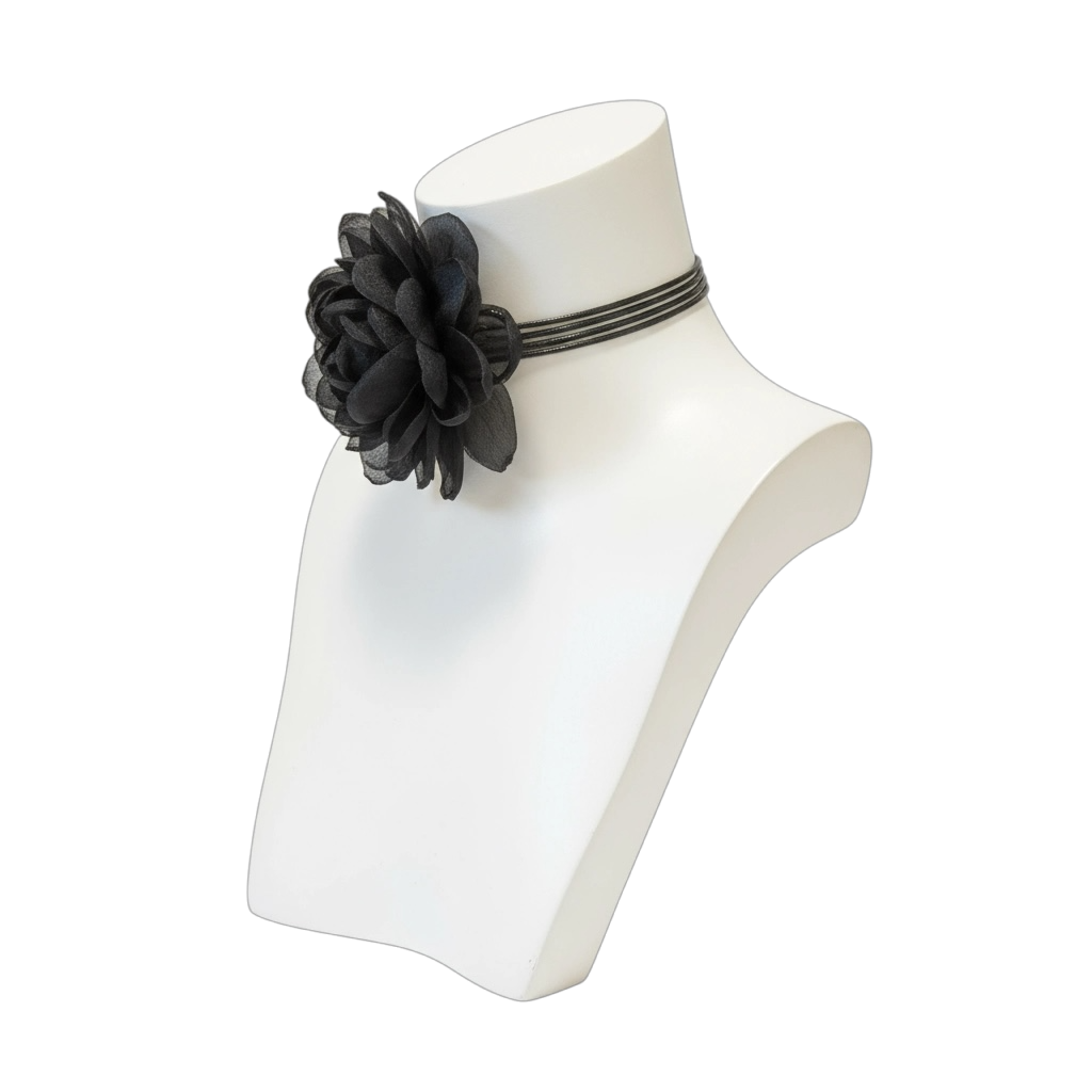 Collier chocker lacet fleur noire