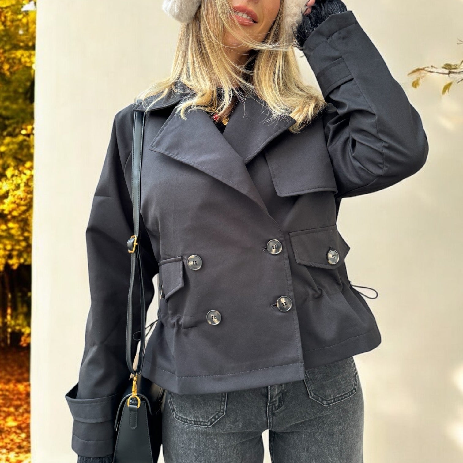 Trench Court Oversize avec Cordon Ajustable noir