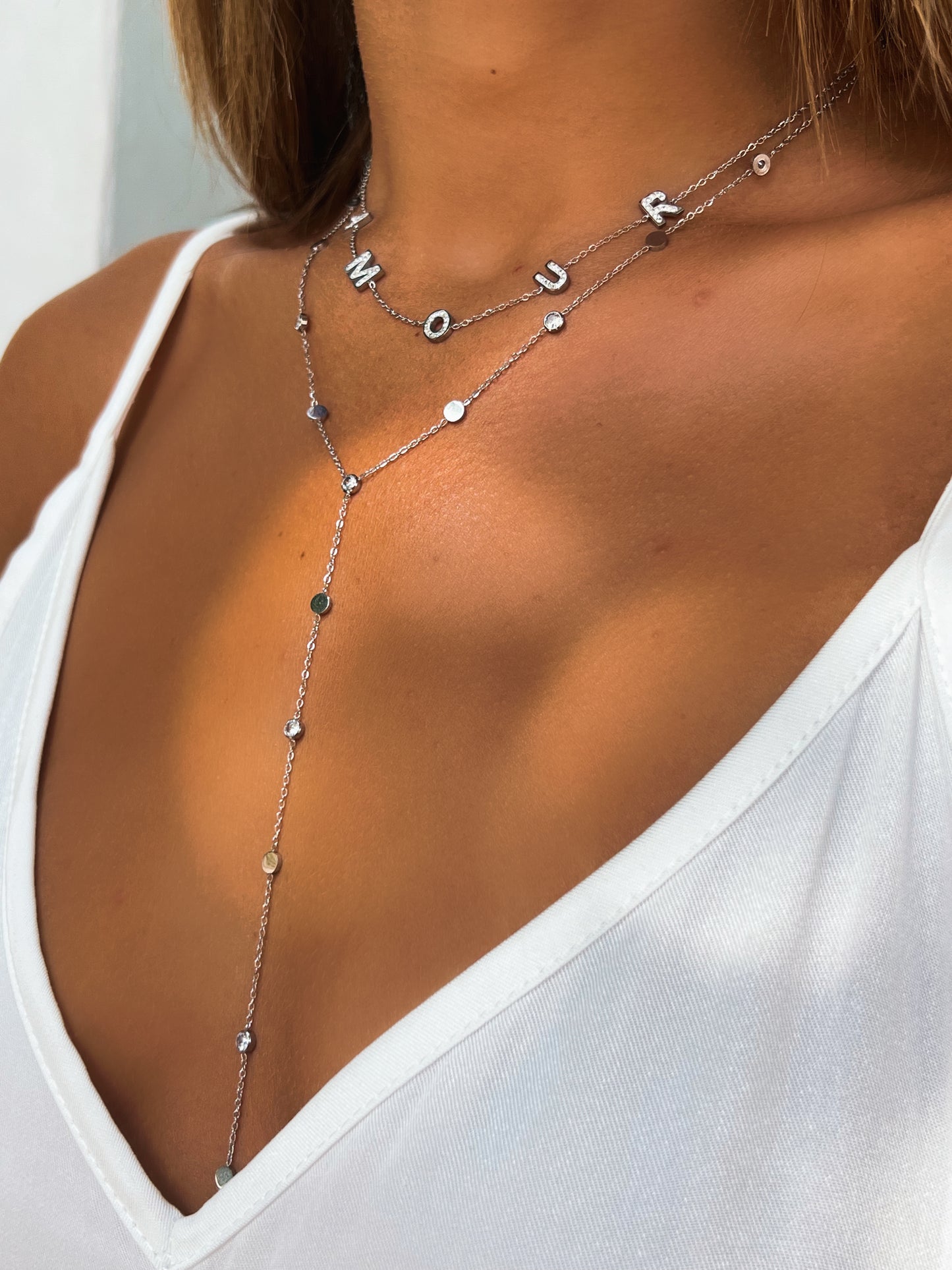 Collier cascade à strass argent
