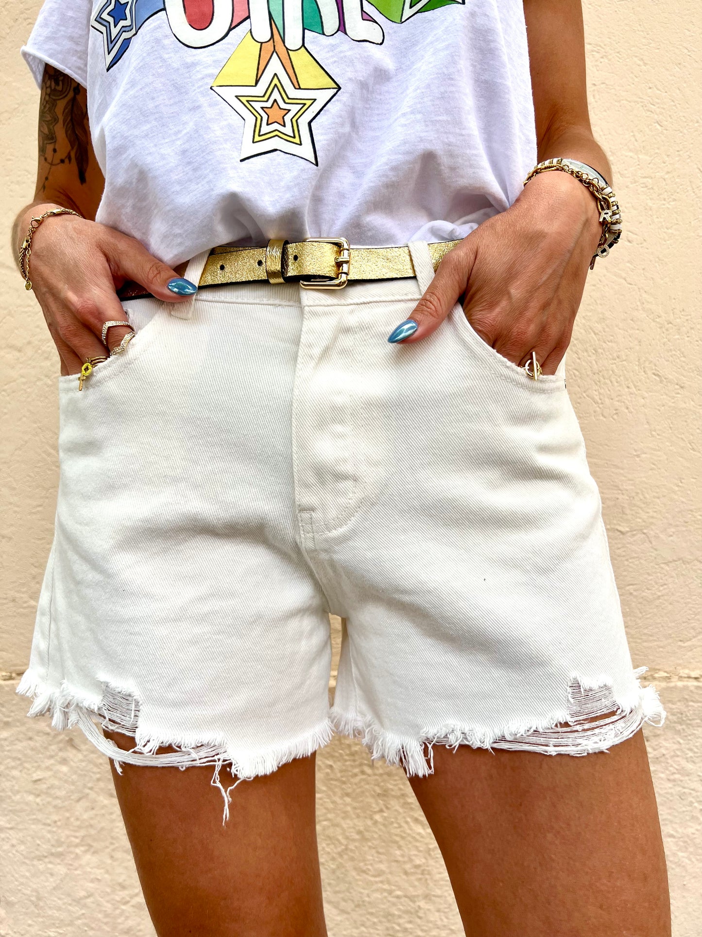 Short en jean blanc cassé
