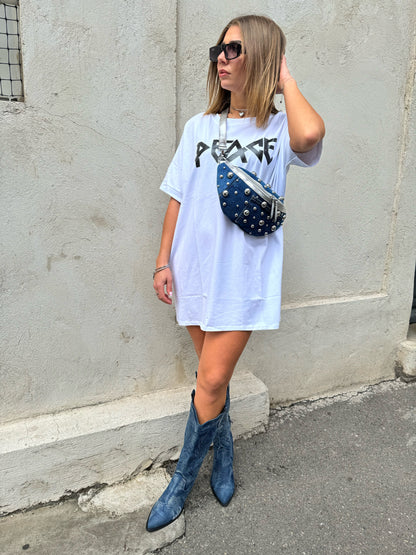 Robe t-shirt oversize peace blanche