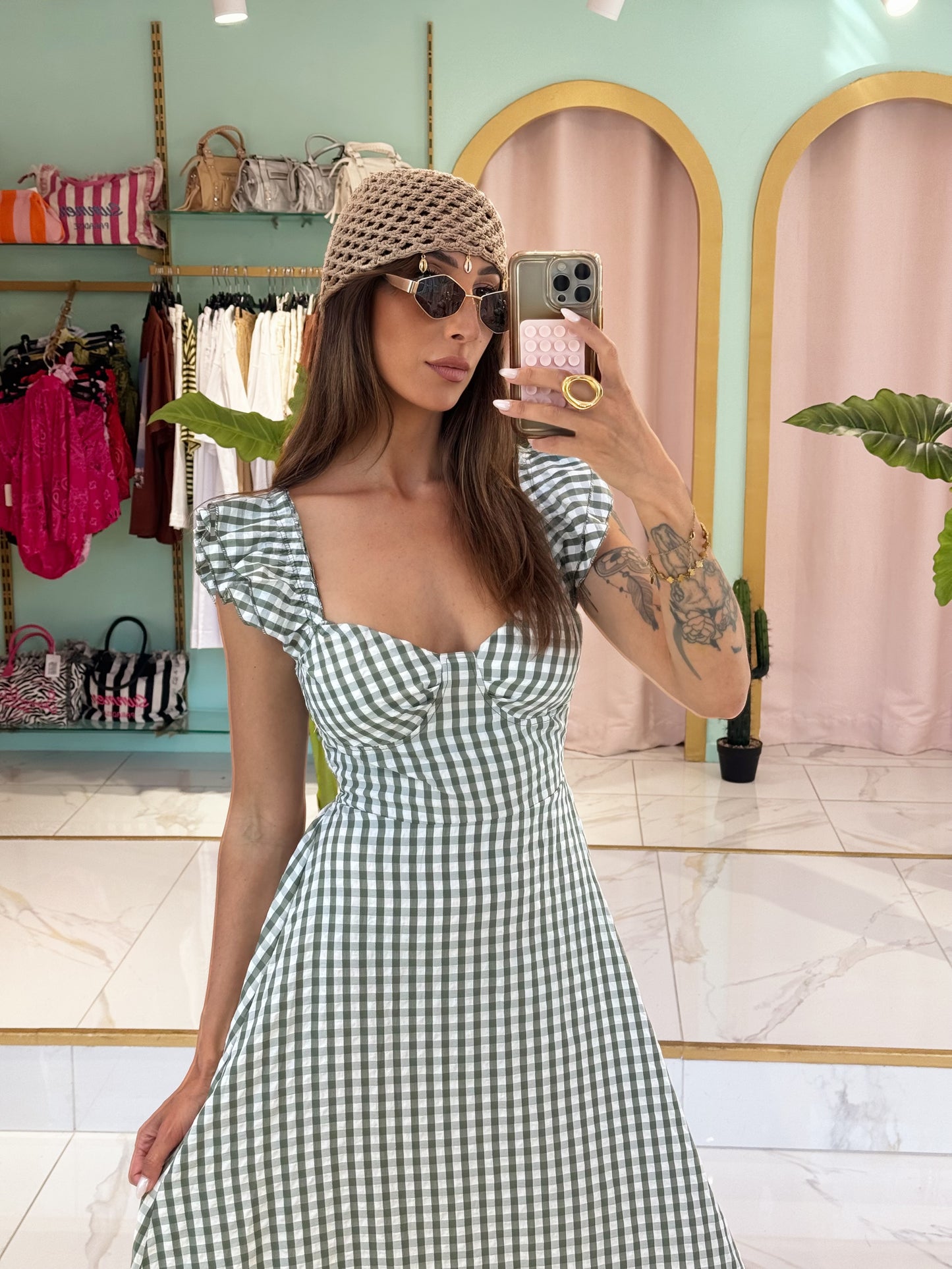 Robe longue vichy - kaki