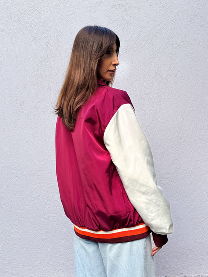 Blouson college brodé bicolore avec poches bordeaux