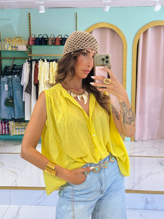Blouse légère sans manches- jaune