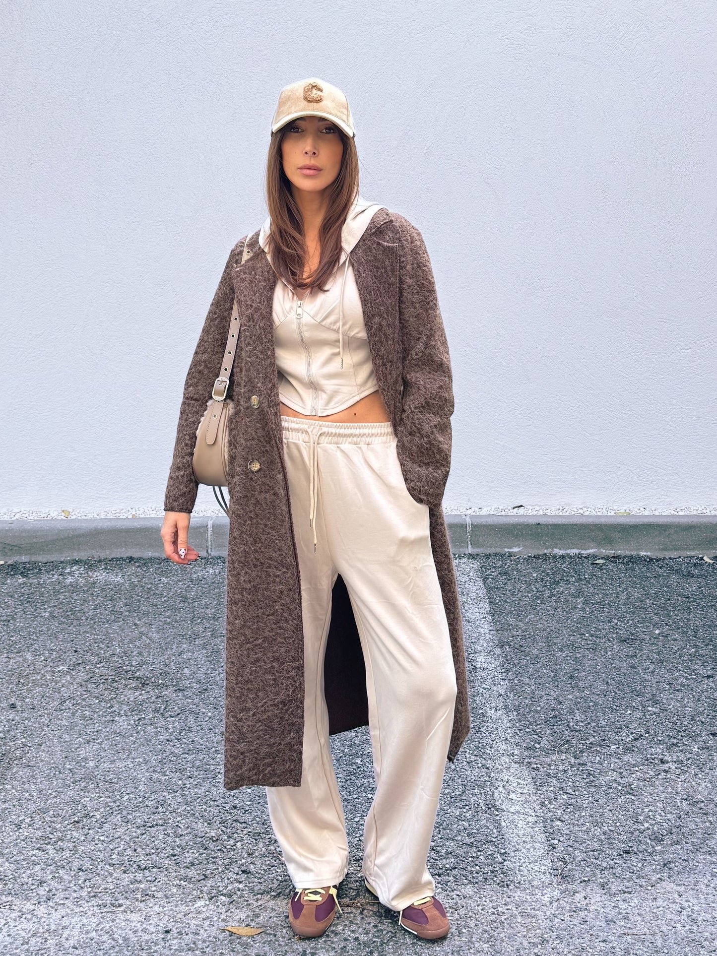 Ensemble jogging veste façon bustier & pantalon beige