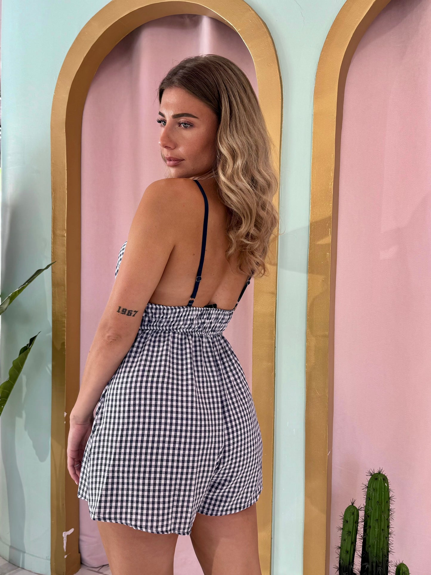 Combi short Vichy - bleu