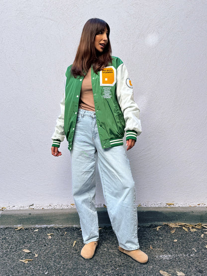 Blouson college brodé bicolore avec poches vert