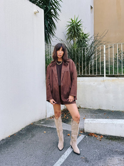 Veste tailleur façon nubuck chocolat