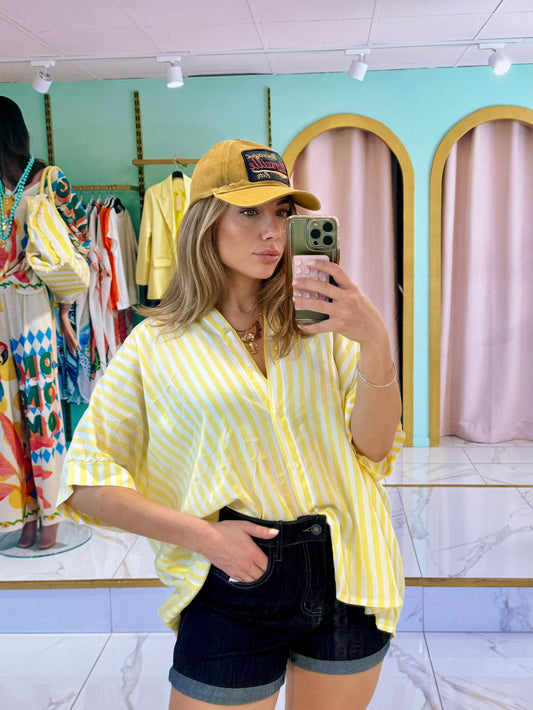 Chemise rayée maxi oversize - jaune