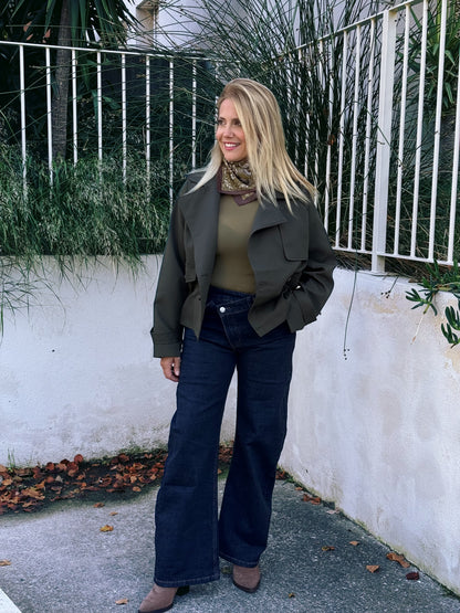 Trench Court Oversize avec Cordon Ajustable kaki