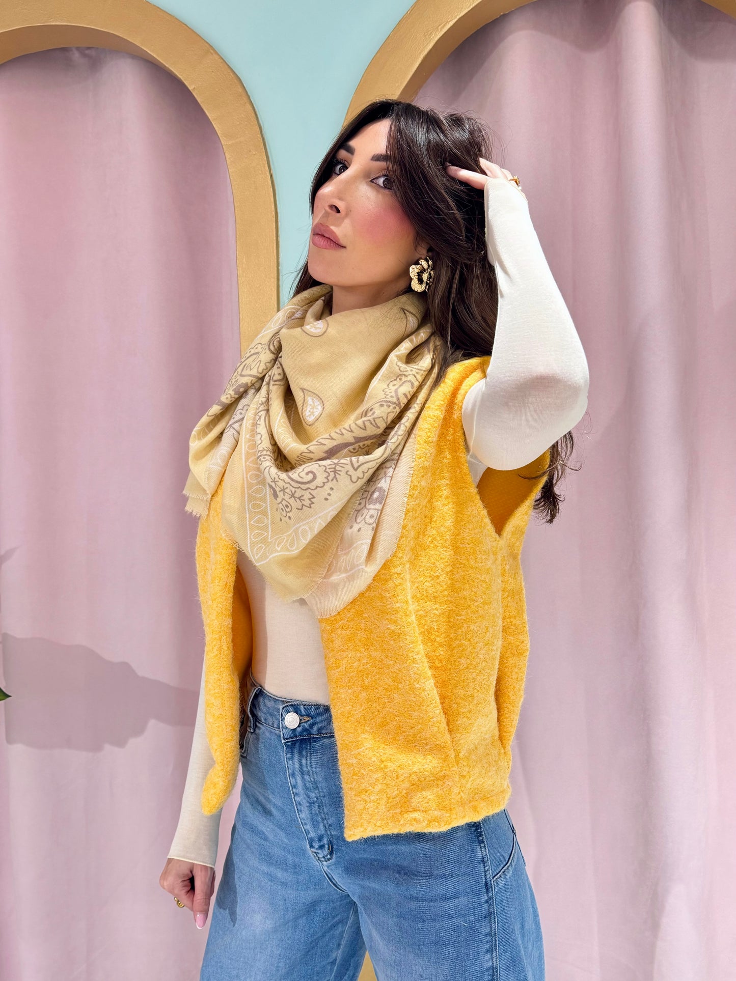 Chèche bandana jaune pastel