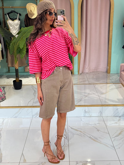 T-shirt marinière rouge & rose