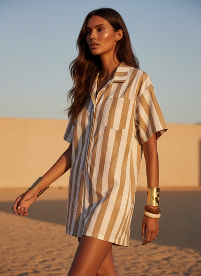 Combi short loose à rayures beige