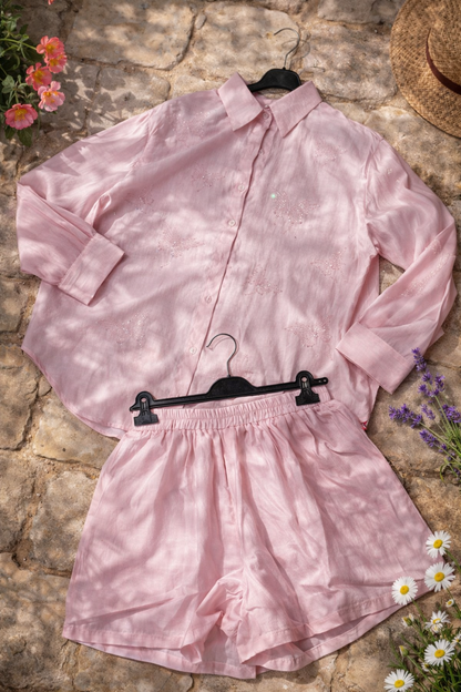 Ensemble Chemise & Short Organza – Papillons Strass-rose