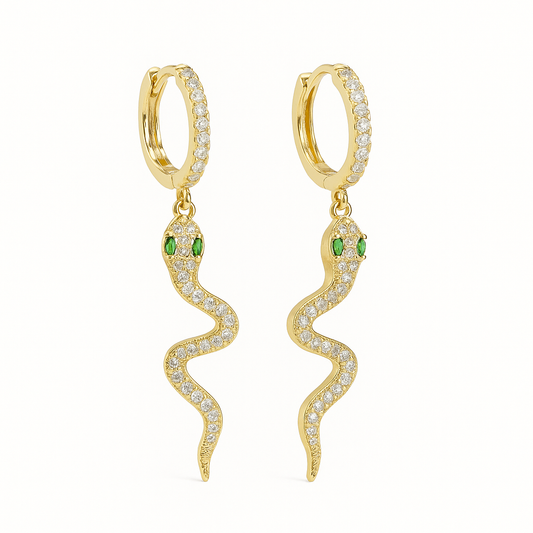 Boucle d’oreille spacy pendentif serpent yeux vert