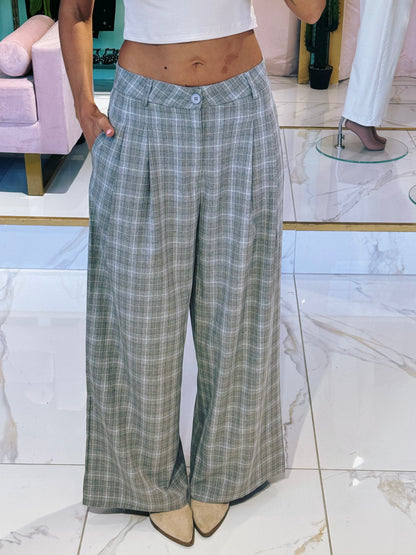 Pantalon Tailleur Wide Leg à Carreaux – MOCHY
