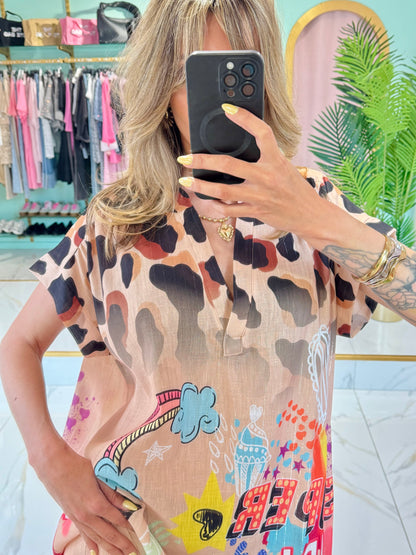 Robe imprimée détail léopard