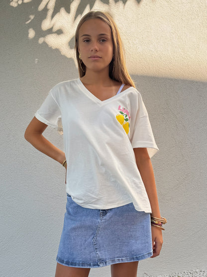 T-shirt col V lemon  - Blanc