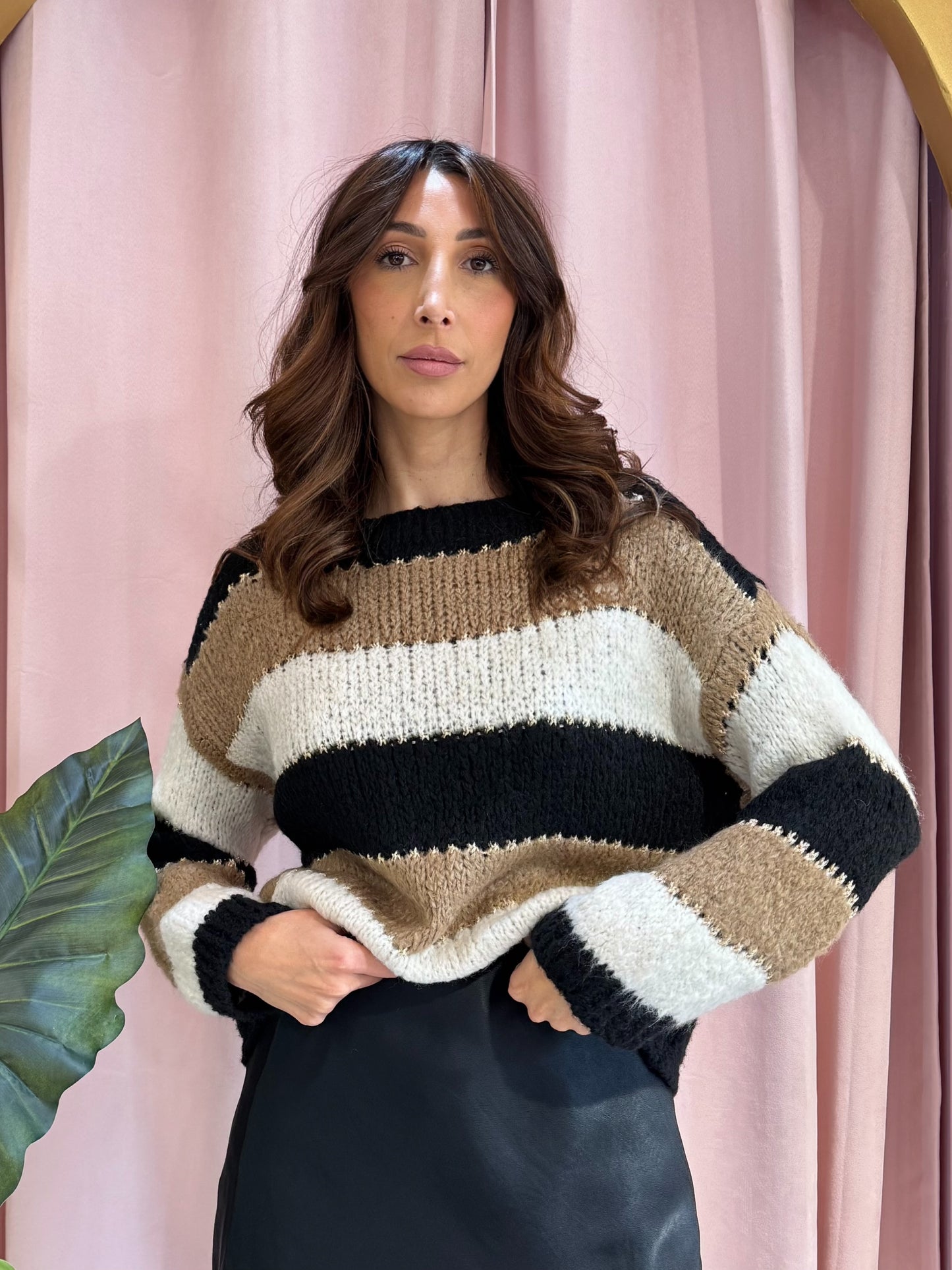 Pull en maille rayé multicolore noir