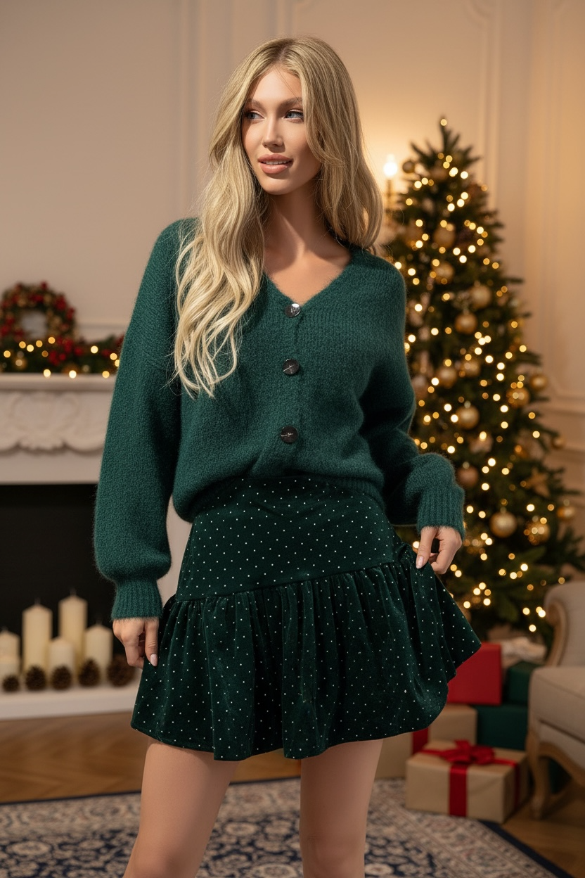 Gilet cocooning en maille manches longues vert