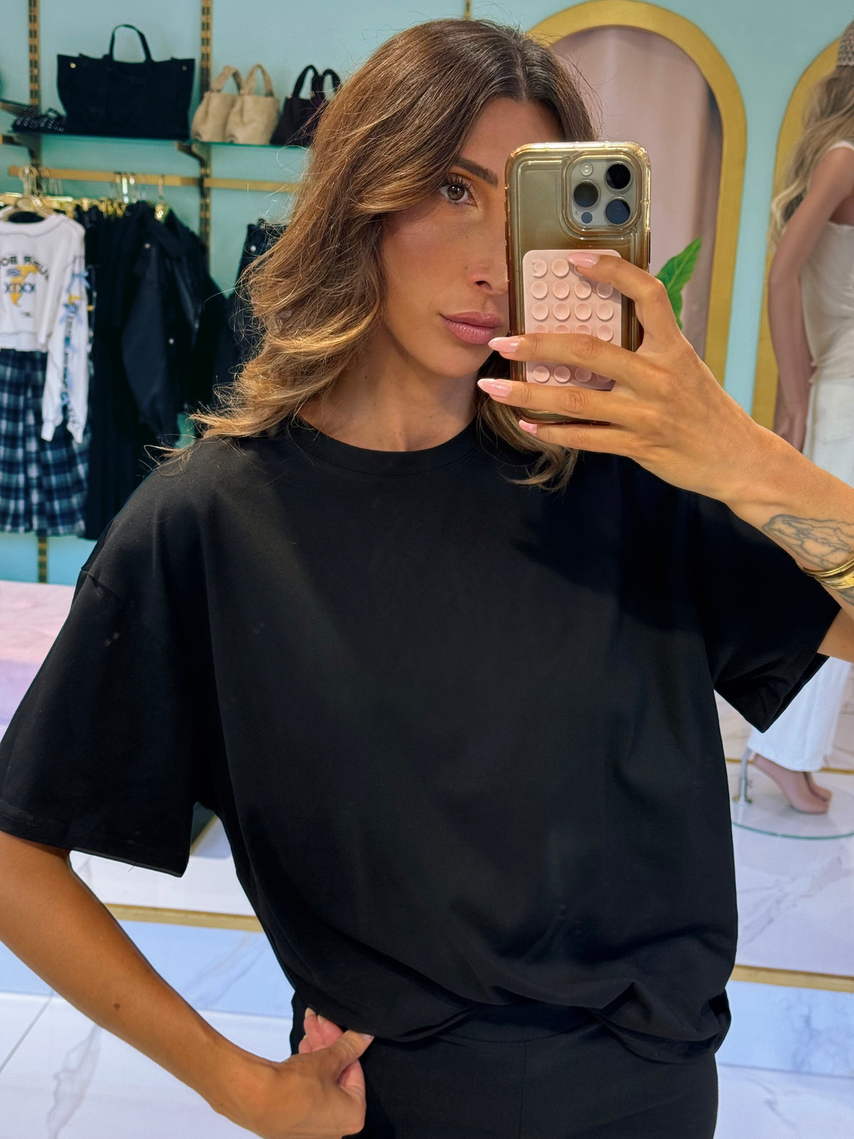 T-shirt Loose à Épaulettes noir