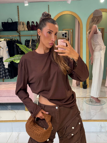Top Manches Longues Loose à Épaulettes – MOCHY- chocolat