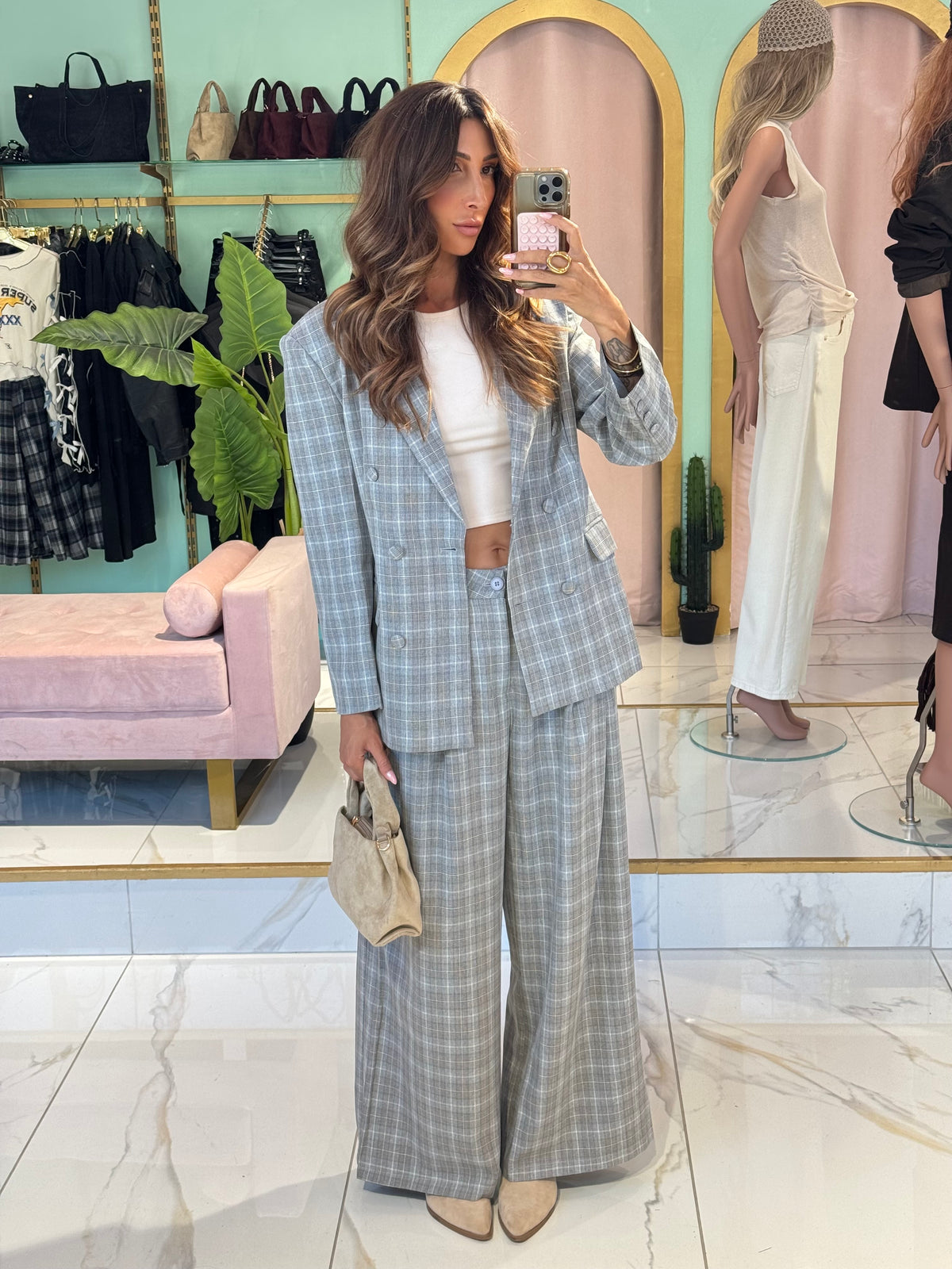 Pantalon Tailleur Wide Leg à Carreaux – MOCHY