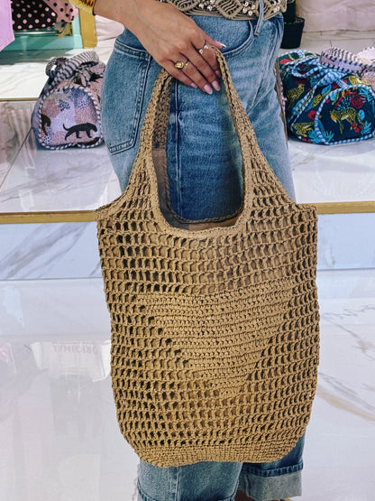 Sac d’été filet avec doublure coloris beige naturel