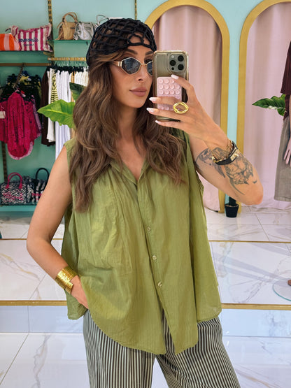 Blouse légère sans manches- pistache