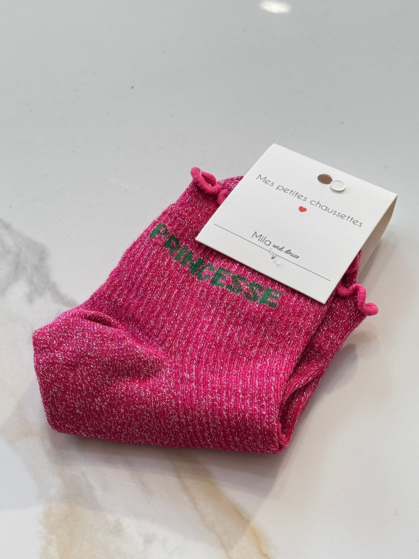Chaussettes paillettes mile Mila - message princesse