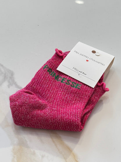 Chaussettes paillettes mile Mila - message princesse