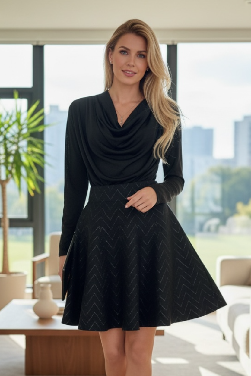 Jupe trapèze en maille avec liseré vague brillant