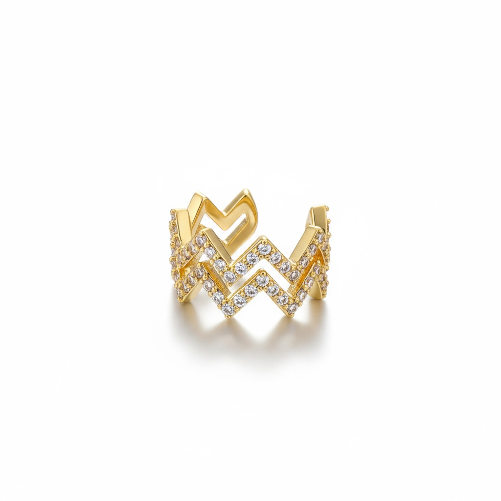 Bague d’oreille double vague coloris or