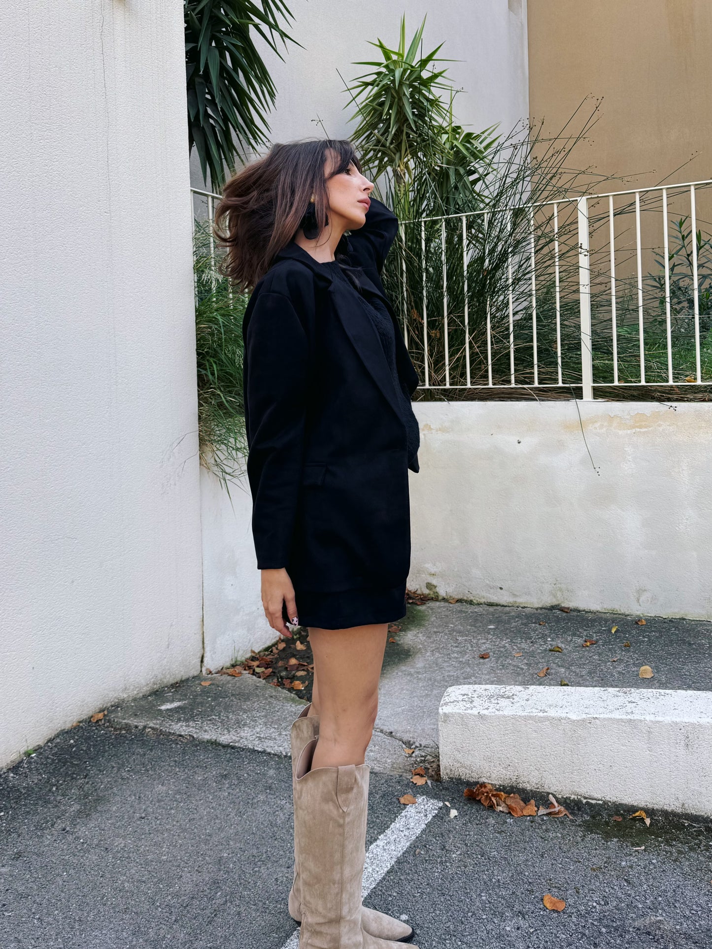 Veste tailleur façon nubuck noir