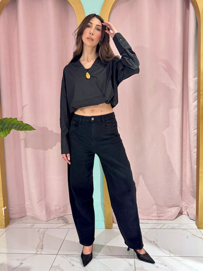 Chemise cropped bouffante Monaco noire