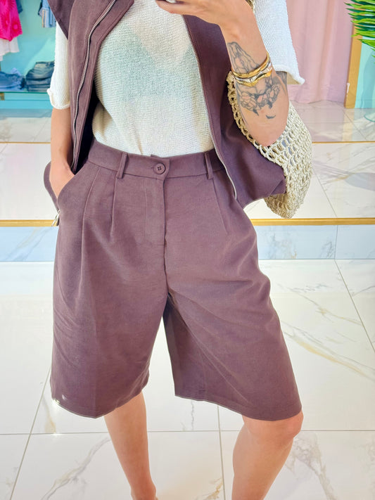 Bermuda ample effet nubuck – Purple Queen coloris chocolat
