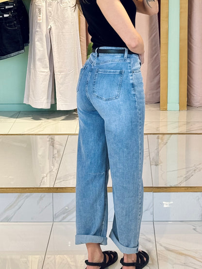 Jean baloon bleu avec couture