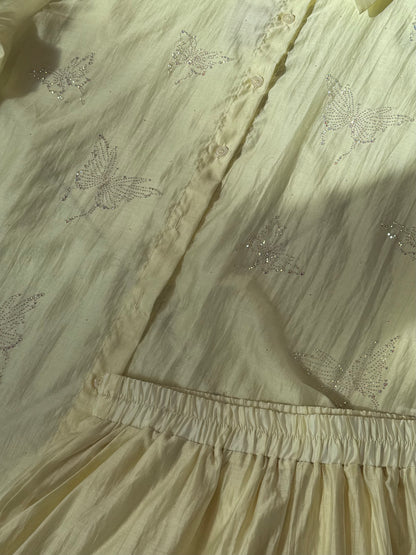 Ensemble Chemise & Short Organza – Papillons Strass-jaune