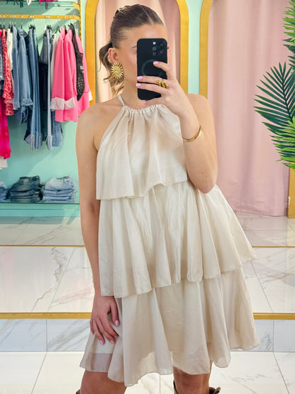 Robe trapèze  à volants beige
