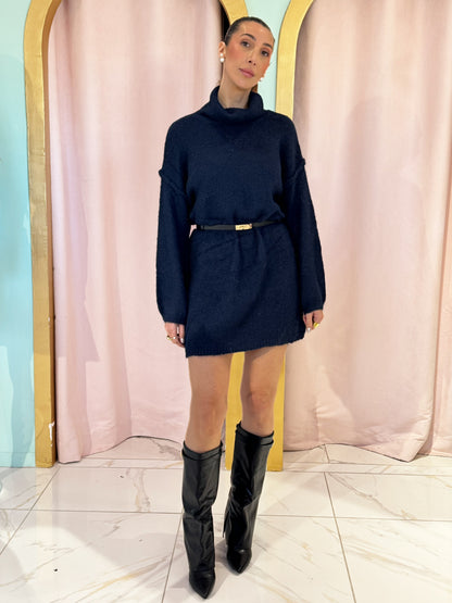 Robe pull en maille avec col bleu marine