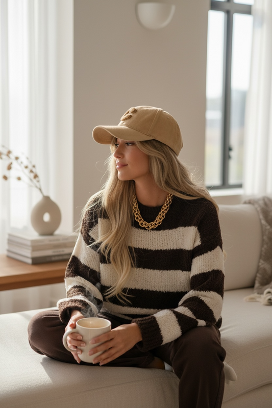 Pull doudou à grosse rayures marron