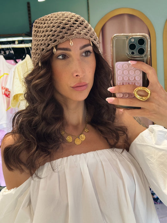 Bonnet filet avec coquillage coloris naturel