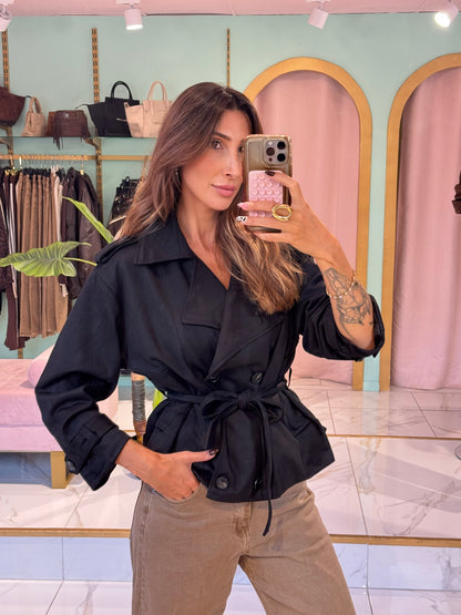 Veste Trench en suédine - noire